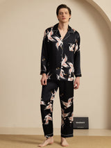 [Black] SilkSilky-UK Long Sleeve Lapel Collar Men's Pyjamas 001
