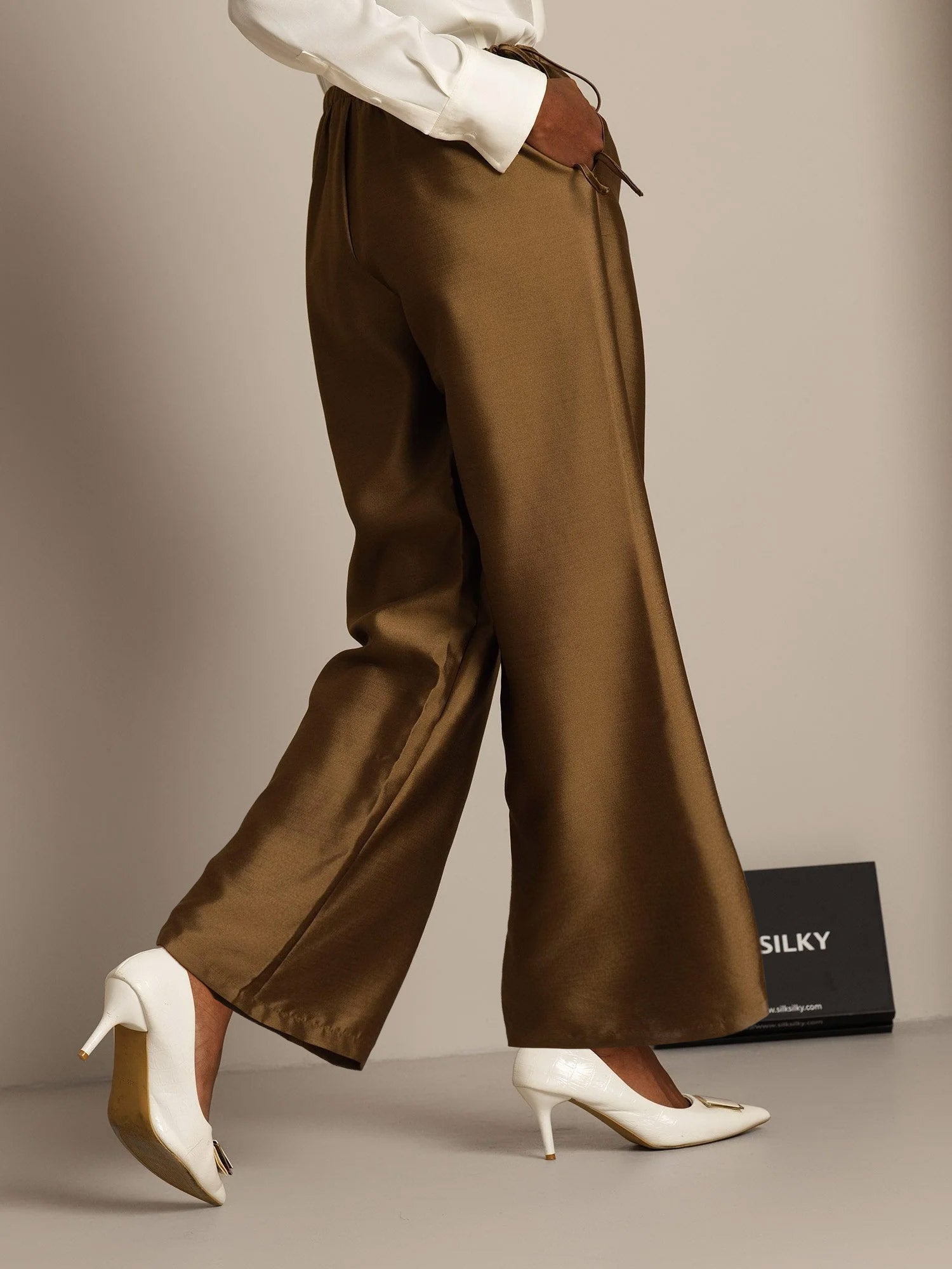 [Bronze] SilkSilky-UK 32Momme Silk-Wool Blend Womens Pants 003,