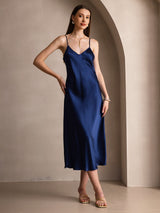 [Dark Blue] SilkSilky-UK Spaghetti Strap V Neck Dress 001