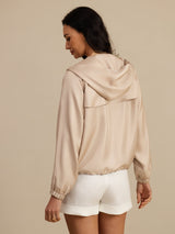 [Tan] SilkSilky-UK Silk Satin Surah Long Sleeve High Neck Women's Outerwear 002