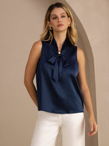 [Dark Blue] SilkSilky-UK Sleeveless Tie Neck Camisole 001