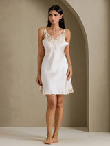 [White] SilkSilky-UK Spaghetti Strap V Neck Nightdress 007