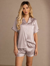 [Shadow Gray] SilkSilky-UK Short Sleeve Lapel Collar Women's Pyjamas 005