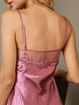 [Pale Mauve] SilkSilky-UK Spaghetti Strap Sweetheart Neck Nightdress 003
