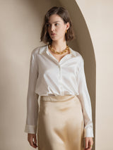 [White] SilkSilky-UK Long Sleeve Lapel Collar Women's Shirt 001