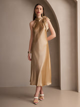 [Champagne] SilkSilky-UK Sleeveless Tie Neck Dress 006
