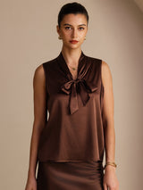 [Bitter Chocolate] SilkSilky-UK Sleeveless Tie Neck Camisole 001