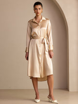 [Champagne] SilkSilky-UK Long Sleeve Lapel Collar Dress 001