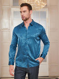 SilkSilky UK Silk Long Sleeve Collar Men's Shirt Teal 003