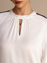 [White] SilkSilky-UK Long Sleeve Keyhole Neck Women's Blouse 006