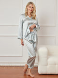 SilkSilky UK Pure Silk Long Sleeve Lapel Women's Pyjamas LightBlue 006