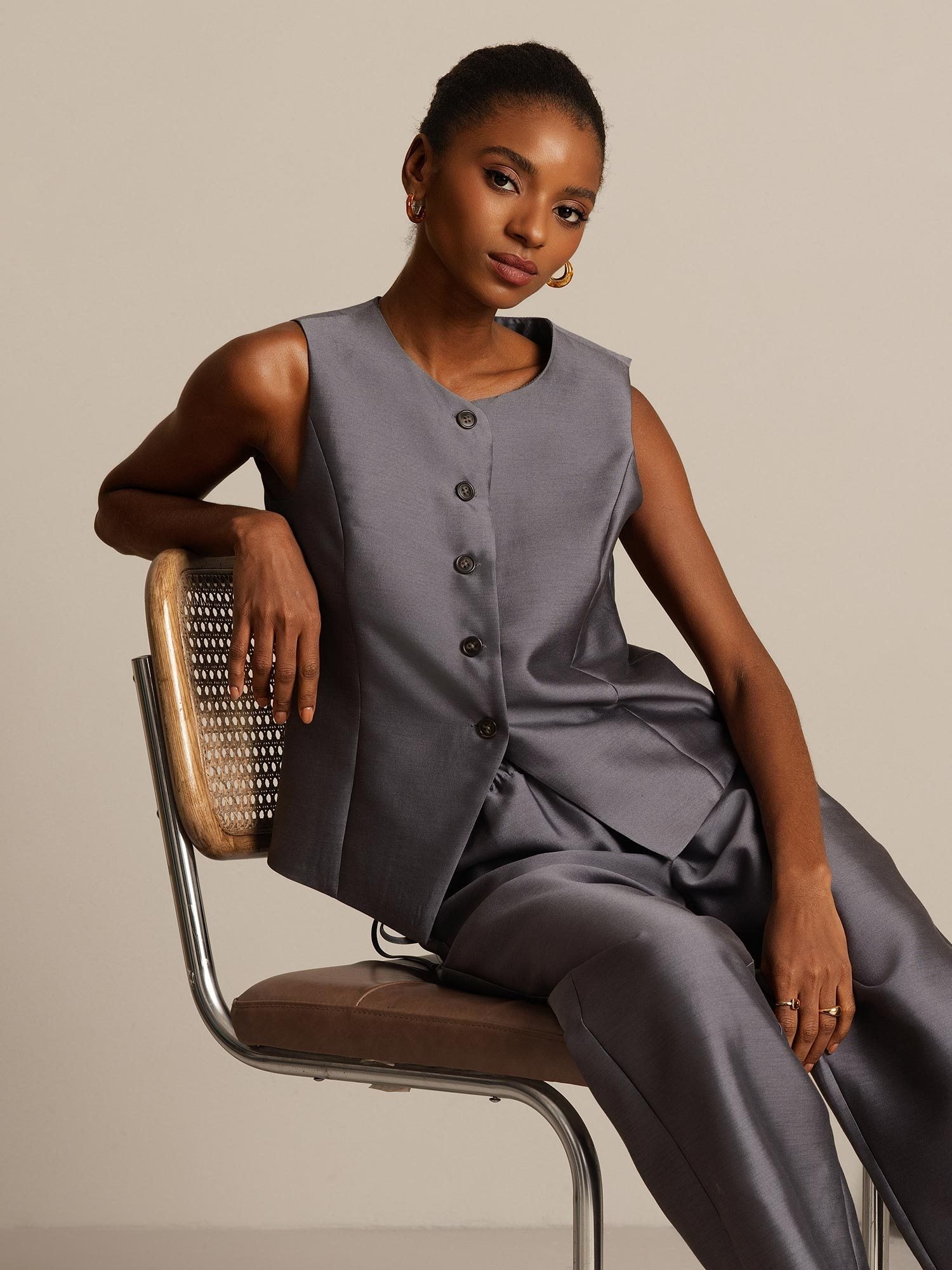 [Gray] SilkSilky-UK 32Momme Silk-Wool Blend Womens Vest 001