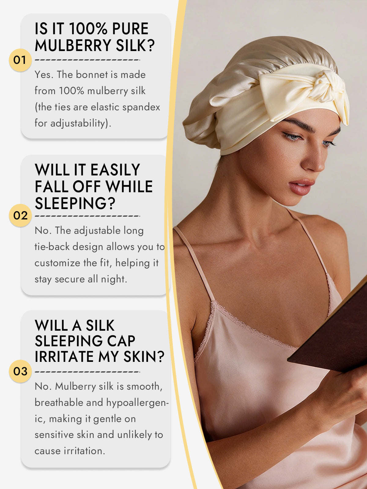 [Beige] SilkSilky-UK Pure Silk Sleep Cap 006