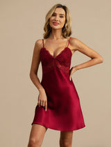 [Wine] SilkSilky-UK Spaghetti Strap Deep V Neck Nightdress 007