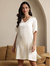 [Beige] SilkSilky-UK Half Sleeve V Neck Nightdress 004