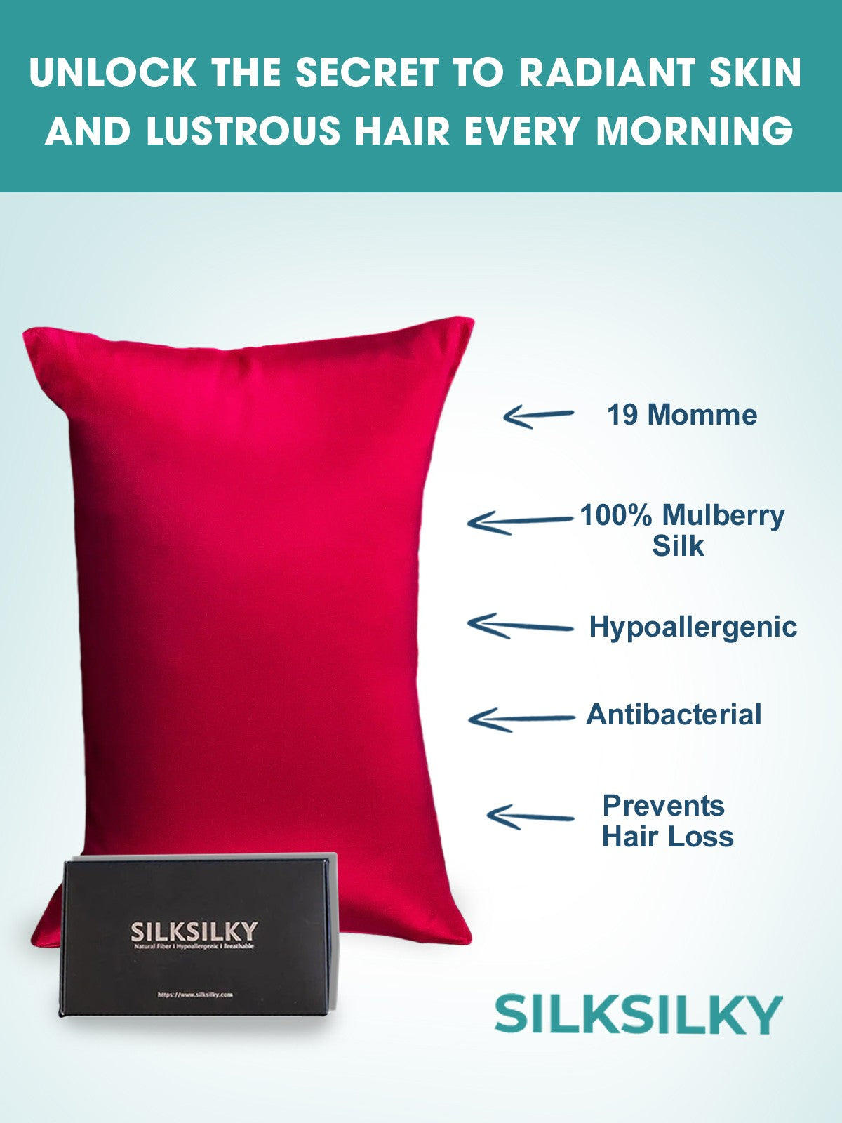 SilkSilky-UK 19Momme Pure Silk Pillowcase Wine 002