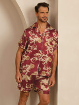 [Wine Dragon] SilkSilky-UK Short Sleeve Lapel Collar Men's Pyjamas 001