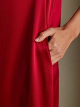 [Wine] SilkSilky-UK 3/4 Sleeve Round Neck Dress 003