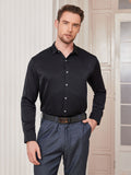 SilkSilky UK Silk Long Sleeve Collar Men's Shirt Black 001