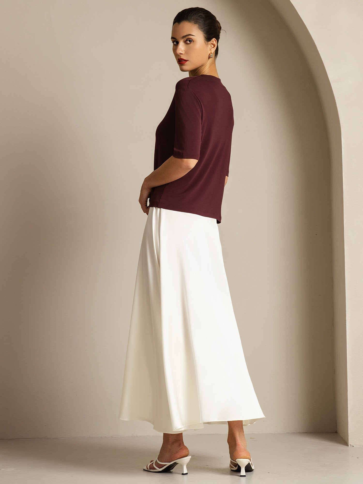 [Windsor Wine] SilkSilky-UK Pure Silk Round Neck Women's T-Shirt 008