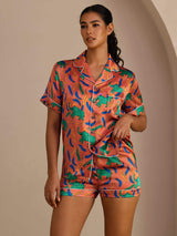 [Clay Elephant] SilkSilky-UK Short Sleeve Lapel Collar Women's Pyjamas 003