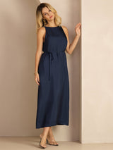 [Dark Blue] SilkSilky-UK Sleeveless Crew Neck Dress 004