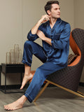 SilkSilky-UK Pure Silk Long Sleeve Lapel Men's Pyjamas DarkBlue 002