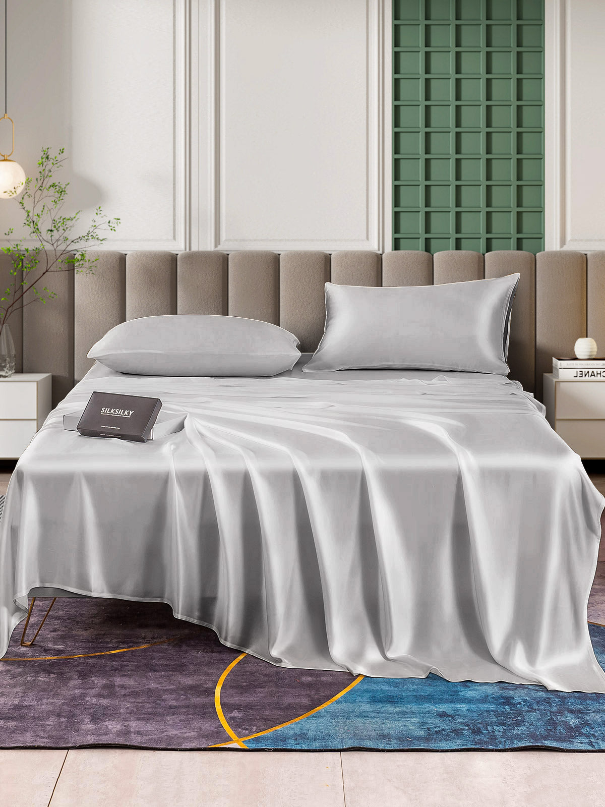 SilkSilky UK 25Momme Pure Silk Bedding Set Silver 001