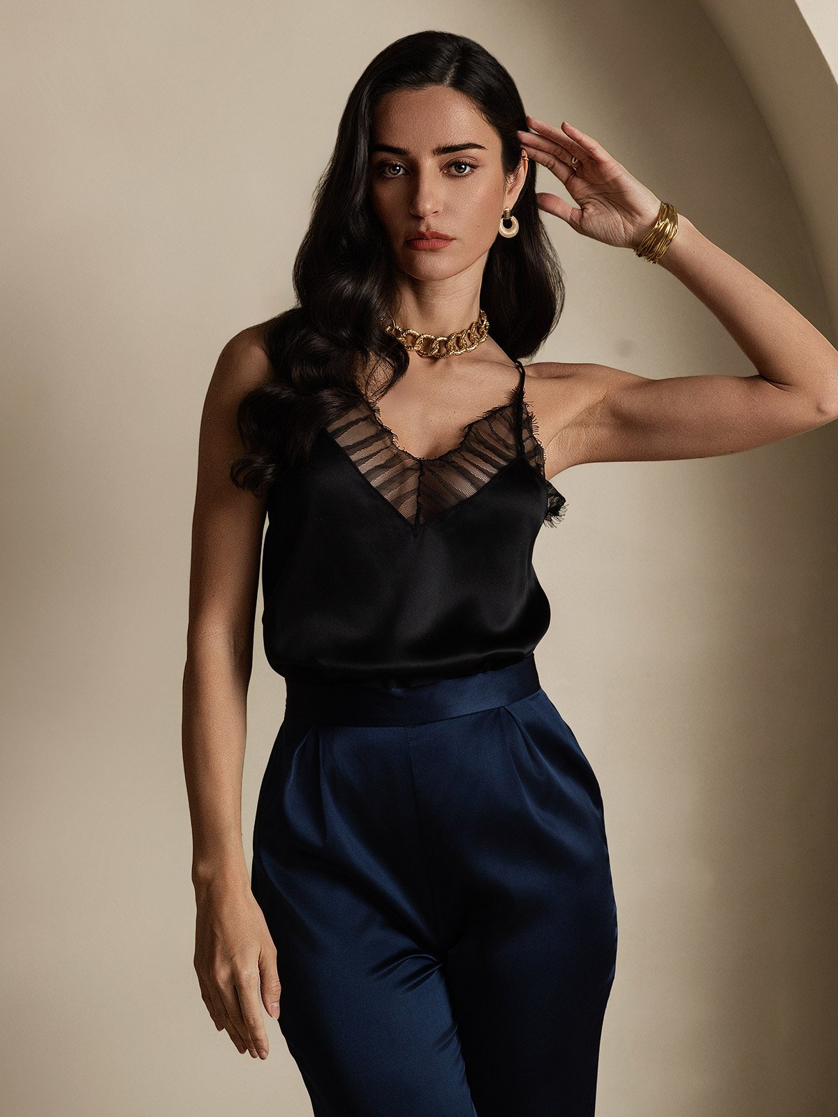 [Black] SilkSilky-UK Silk V Neck Camisole 006
