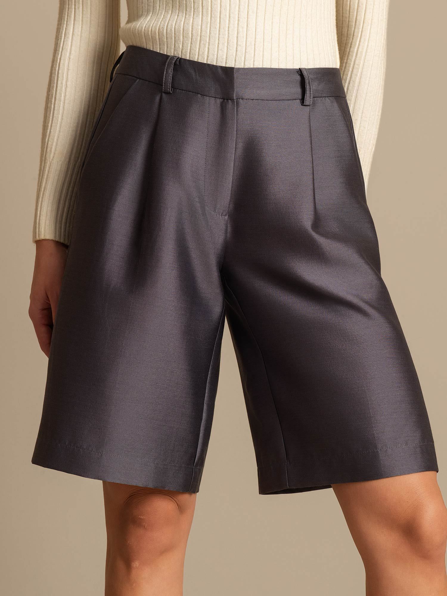 [Gray] SilkSilky-UK 32Momme Silk-Wool Blend Womens Shorts 004,