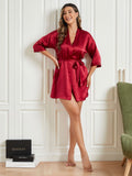 Pure Silk Half Sleeve Dressing Gown w/Belt