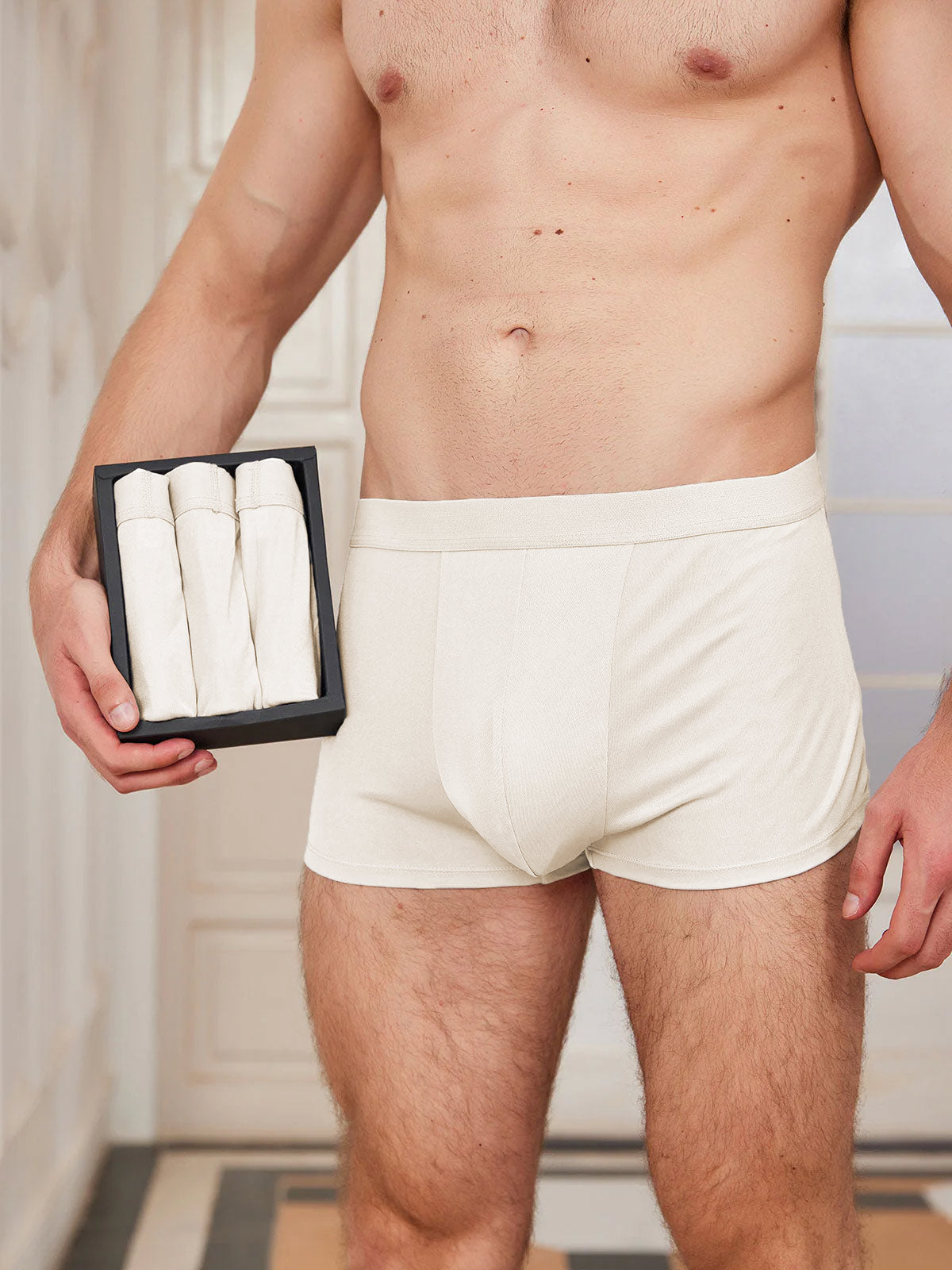 [Beige] SilkSilky-UK Pure Silk Mens Underwear 001
