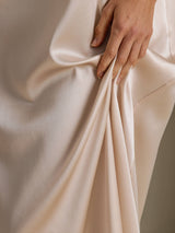 [Beige] SilkSilky-UK 3/4 Sleeve Round Neck Dress 004