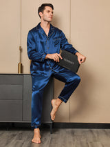 [Dark Blue] SilkSilky-UK Long Sleeve Notch Collar Men's Pyjamas 001