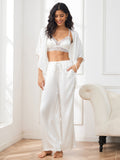 SilkSilky UK Pure Silk Half Sleeve Womens Pajamas White 001