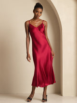 [Wine] SilkSilky-UK Spaghetti Strap V Neck Dress 004