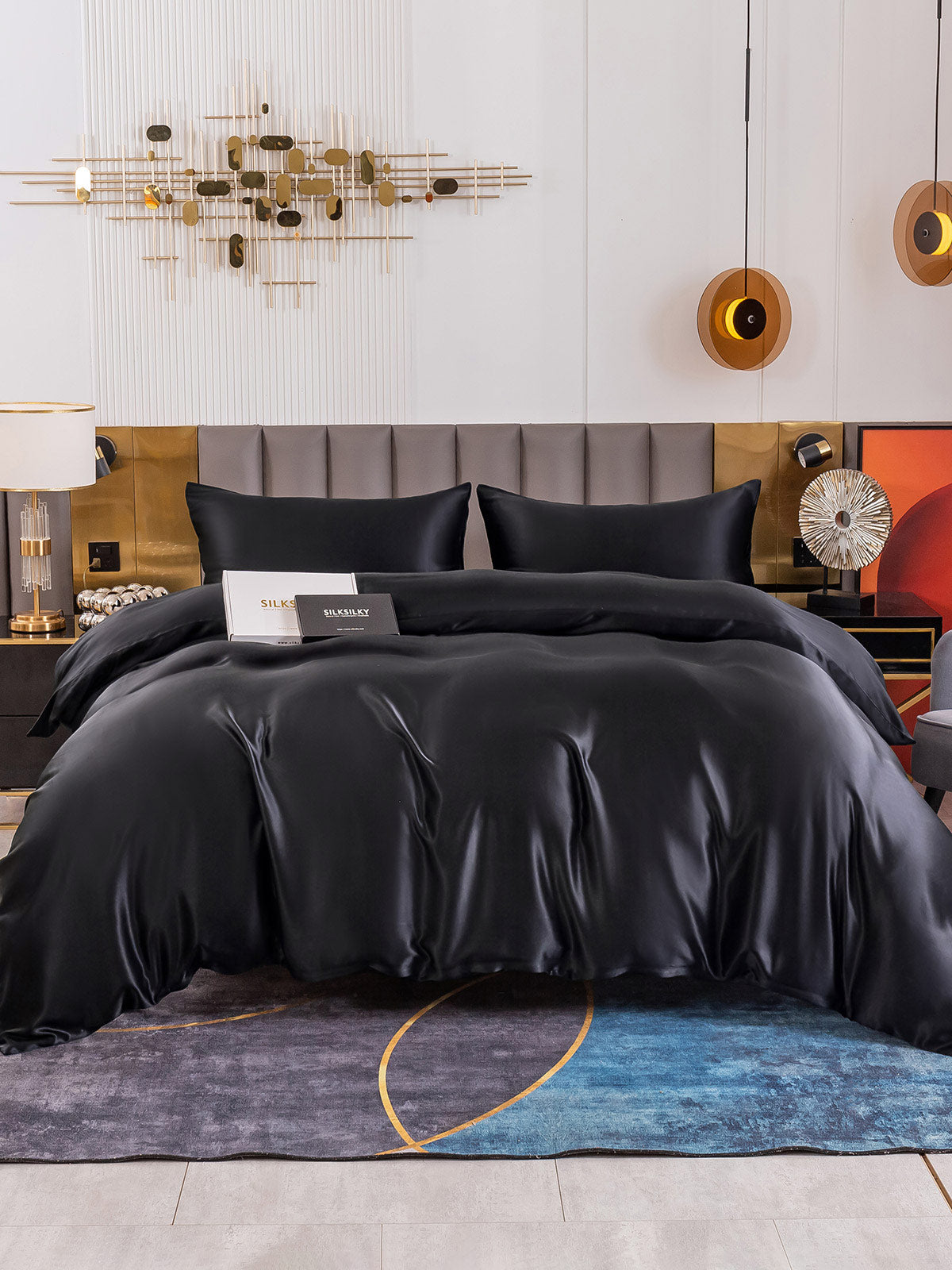 [Black] SilkSilky-UK 19Momme Bed Linen Set 002