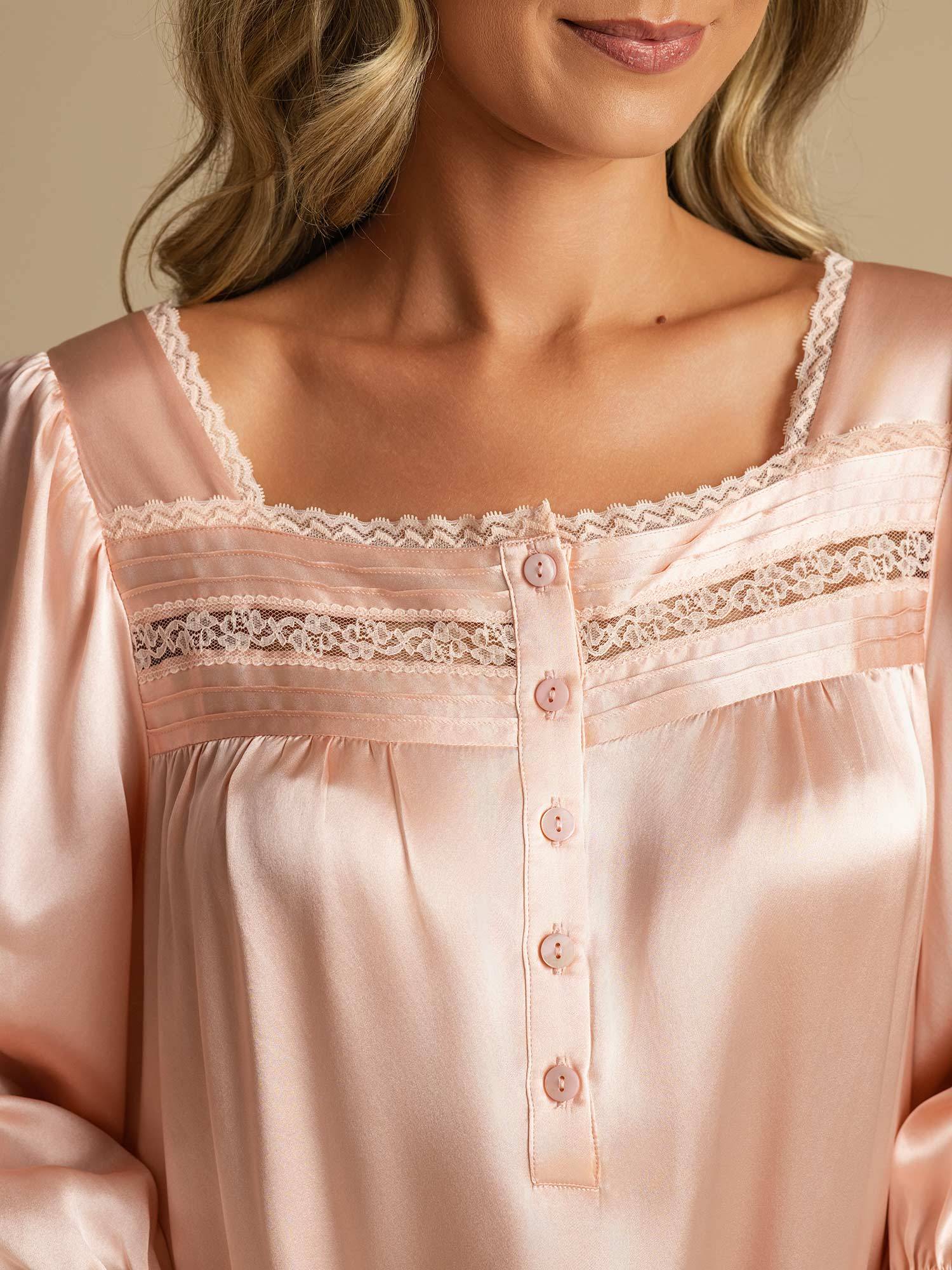 [LightPink] SilkSilky-UK Pure Silk Square Neck Nightdress 004