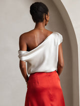 [Light Gray] SilkSilky-UK 19Momme Sleeveless One Shoulder Women's T-Shirt 002