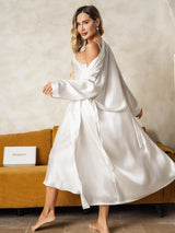 [White] SilkSilky-UK Long Sleeve V Neck Nightdress&Dressing gowns 002