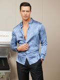 SilkSilky UK Silk Long Sleeve Collar Men's Shirt Blue 005