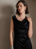 SilkSilky UK 19Momme Silk Sleeveless Cowl Neck Dress Black 003