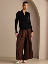 [Black] SilkSilky-UK Long Sleeve Wrap Women's Blouse 006