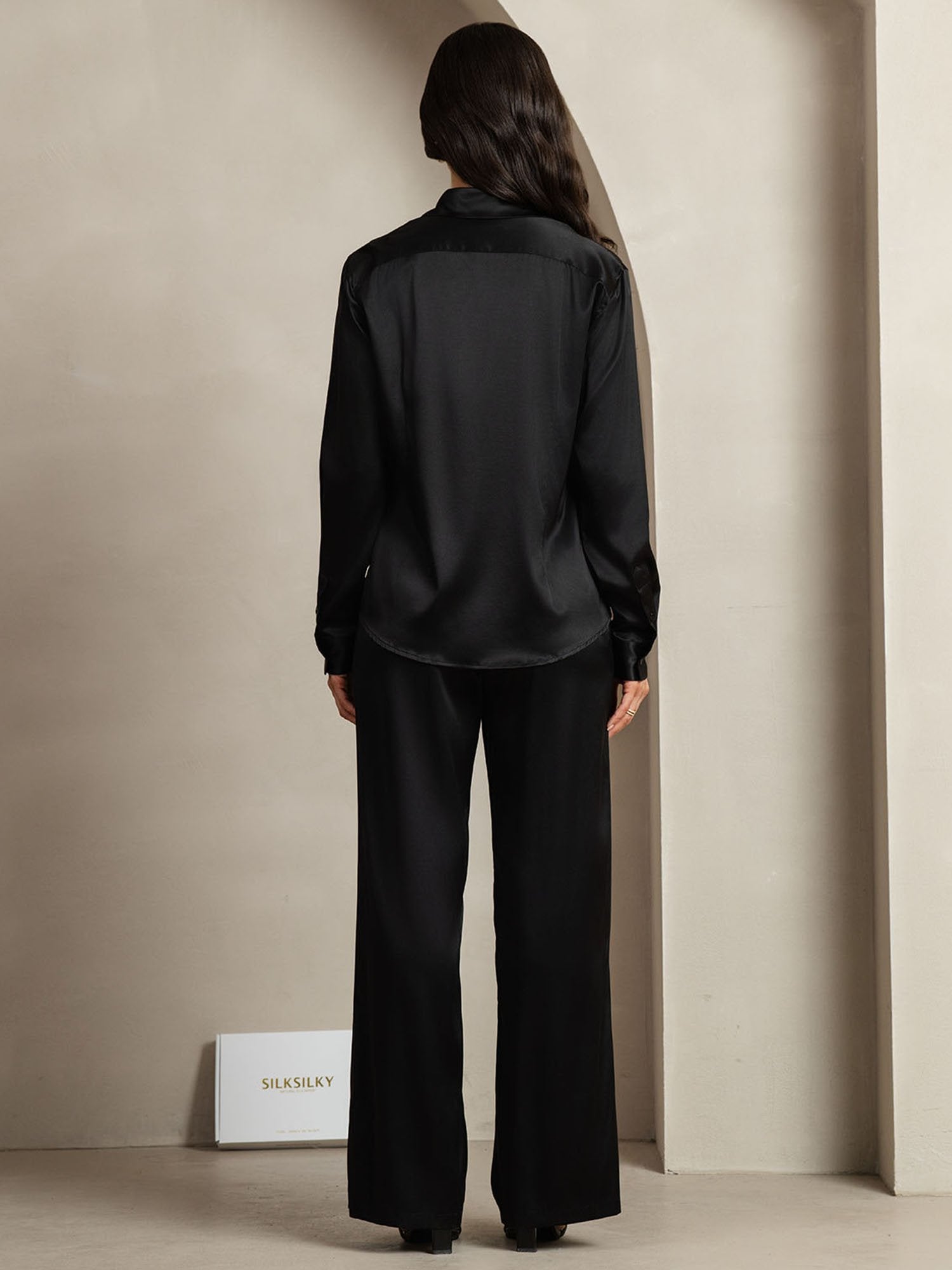[Black] SilkSilky-UK 19Momme Silk Collar Women''s Outfit Sets 002