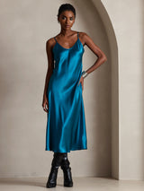 [Teal] SilkSilky-UK Spaghetti Strap V Neck Dress 001