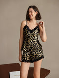 SilkSilky-UK Pure Silk V Neck Camisole Set Leopard 006