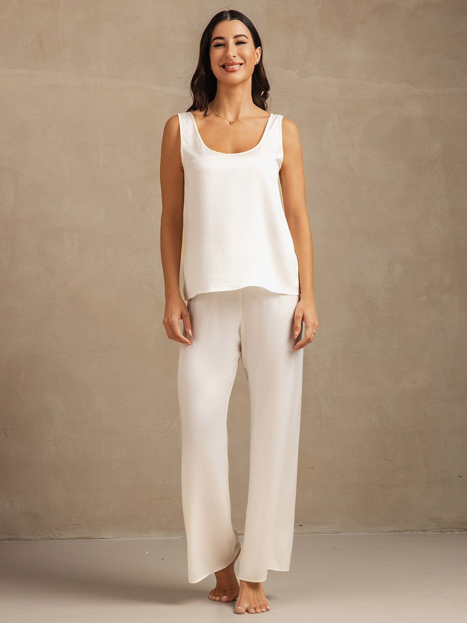 [White] SilkSilky-UK 19Momme Washable Silk Womens Pajamas 001,