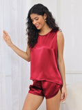 SilkSilky-UK Pure Silk Sleeveless Round Neck Women's Pyjamas Wine 005