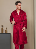 SilkSilky UK 19Momme Pure Silk Long Sleeve Lapel Men's Dressing Gown Wine 001