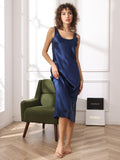 SilkSilky UK Pure Silk Sleeveless Boat Neck Dress DarkBlue 005